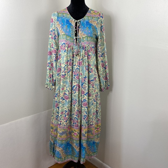 R. Vivimos Floral Long Sleeve Peacock Midi Dress size S - Picture 1 of 10